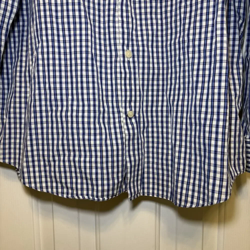 Banana Republic Button Up Men's Large 16-16.5 Fitted Blue Plaid Tailored Italy
